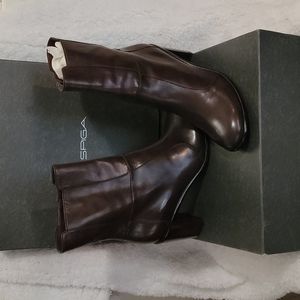 NWT/NIB VIA SPIGA BROWN/CHESTNUT LEATHER ANKLE BOOTS/BOOTIES SZ 9M, 3 inch heels